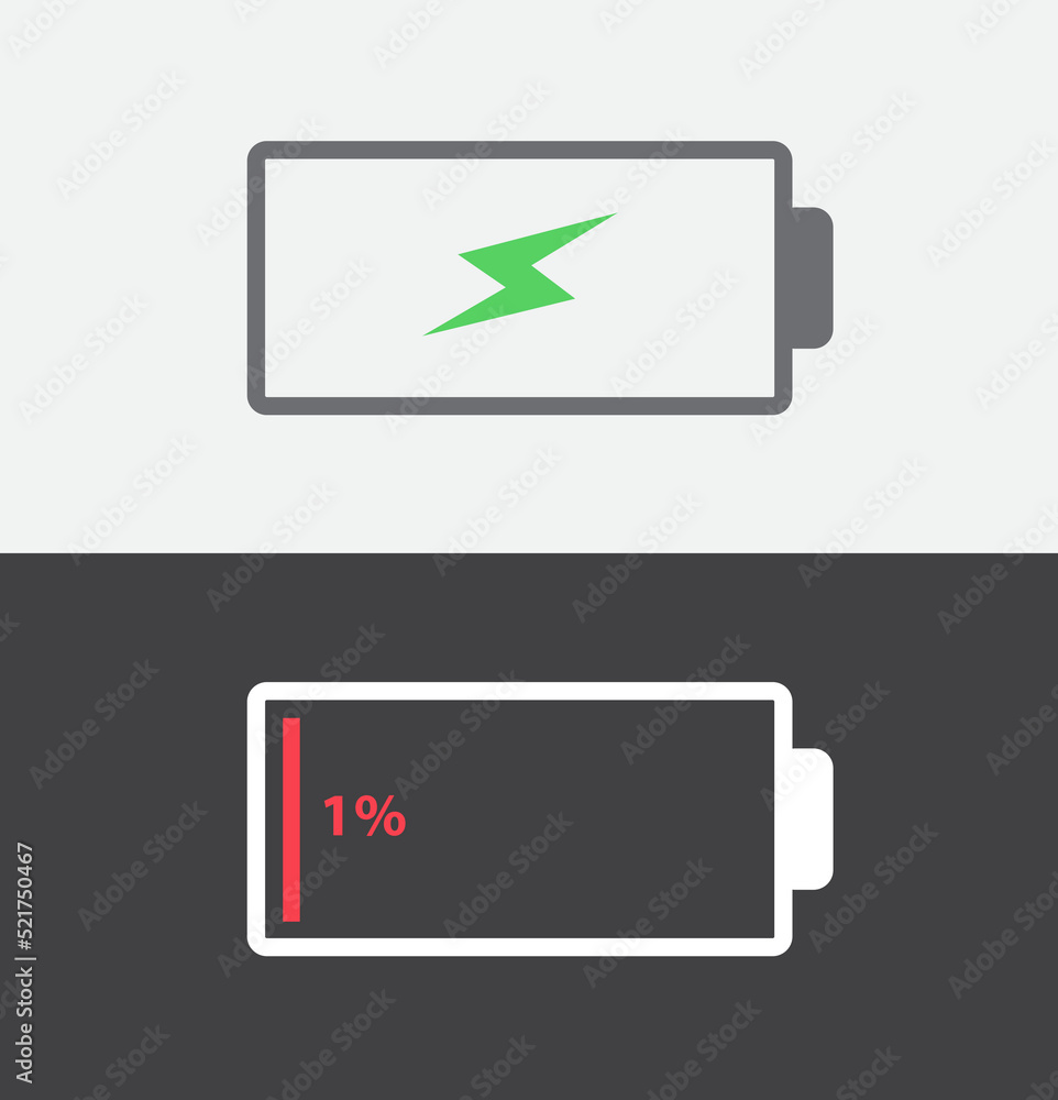 Low Battery icon set. Charge indicator icon. Level battery energy. Vector illustration. Low Battery icon set. Charge indicator icon. Level battery energy. Vector illustration.