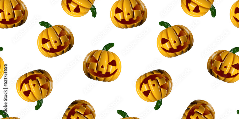Halloween yellow scary pumpkin seamless pattern on white background.