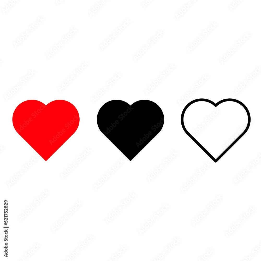 Collection of heart illustrations, love symbol icons set. Set of love illustrations with hearts vector