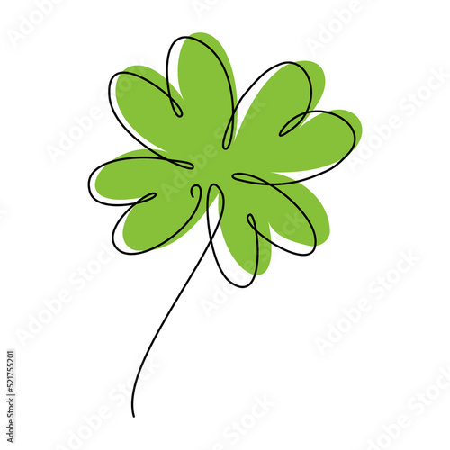 Clover four leaf. One continuous line lucky clover. 