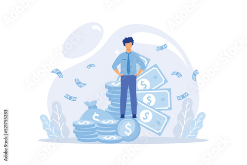 Money investing, financiers analyzing stock market profit. Portfolio income, capital gains income, royalties from investments concept.