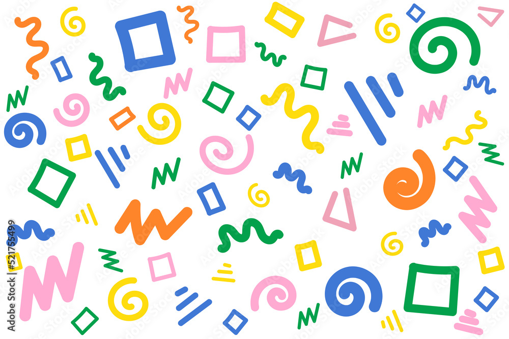 Abstract kids shapes, doodle illustration. Playful repeating kids pattern horizontal hand drawn mosaic style Abstract kids shapes, doodle illustration. Playful repeating kids pattern horizontal hand drawn mosaic style