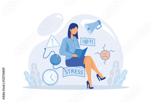 Vector illustration for stress at work, workaholic, busy office employee concept