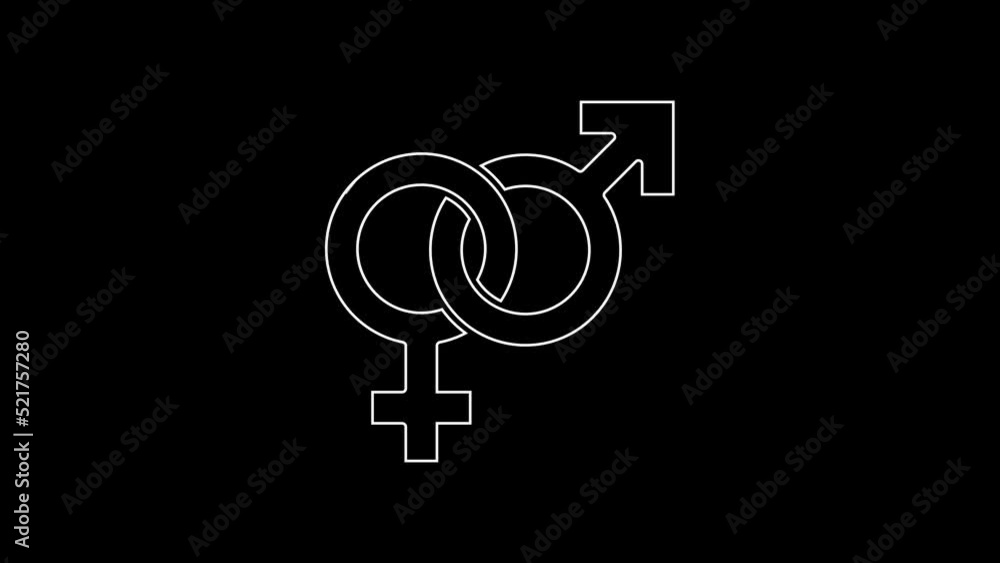 White line Gender icon isolated on black background. Symbols of men and women. Sex symbol. 4K Video motion graphic animation White line Gender icon isolated on black background. Symbols of men and women. Sex symbol. 4K Video motion graphic animation