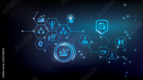 Leadership vector illustration. Banner with icons related to corporate company management