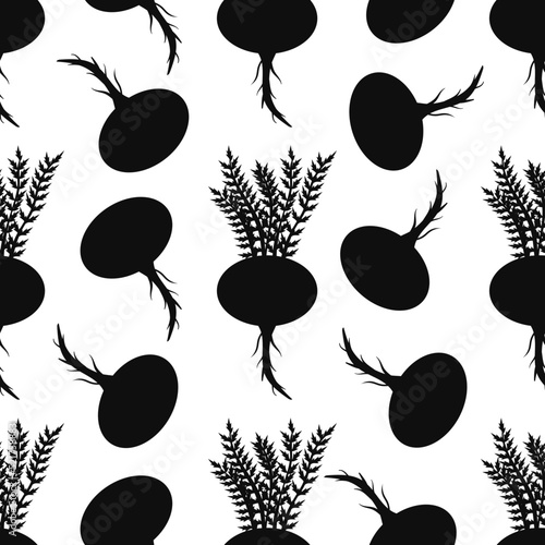 Lepidium meyenii. Maca. Root. Seamless pattern. Black silhouette. Vector
