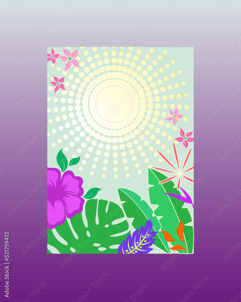 Abstract floral poster for seasonal sale, spring and summer discount cards, party invitation, brochure, editable template for social networks stories, modern design with tropical leaves and flowers. 