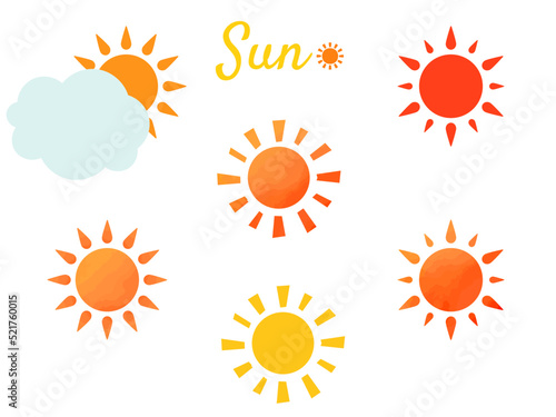 カラフルで可愛い太陽のアイコンイラストセット