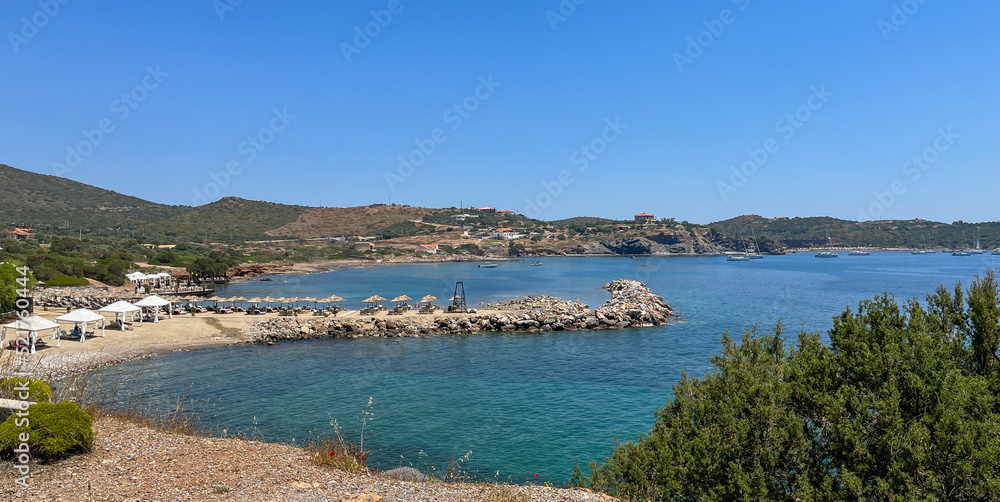 Leoforos Athinon Souniou, Greece. Beautiful summer landscape, sea view.