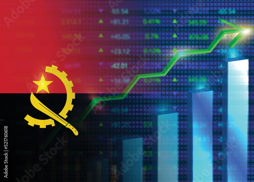 Economic growth concept in Angola.Angola's stock market.Flag of Angola with charts,growth arrow