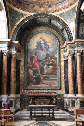 Photography Santa Maria del Popolo Basilica Chapel with Altar, Fresco and Marble Walls and C