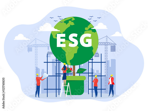 Business ESG or ecology problem concept, business invest energy sources. Preserving resources of planet. Cartoon modern flat vector illustration