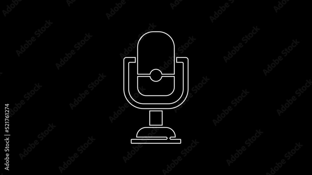 White line Microphone icon isolated on black background. On air radio mic microphone. Speaker sign. 4K Video motion graphic animation White line Microphone icon isolated on black background. On air radio mic microphone. Speaker sign. 4K Video motion graphic animation