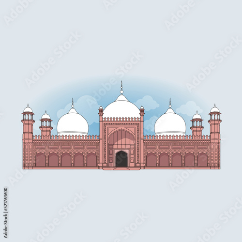 Badshahi mosque lahore pakistan beautiful illustration. photo