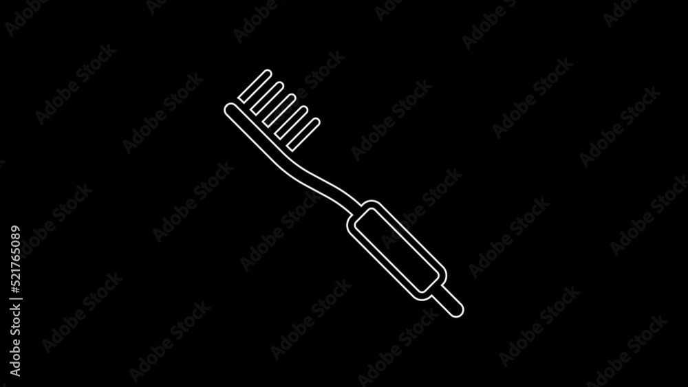 White line Toothbrush icon isolated on black background. 4K Video motion graphic animation White line Toothbrush icon isolated on black background. 4K Video motion graphic animation