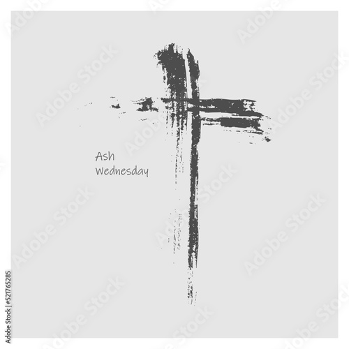 Grunge style christian cross for Ash Wednesday web banner or social graphic. The first day of Lent is a holy day of prayer and fasting.