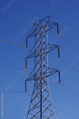 Electricity tower with overland distribution power lines