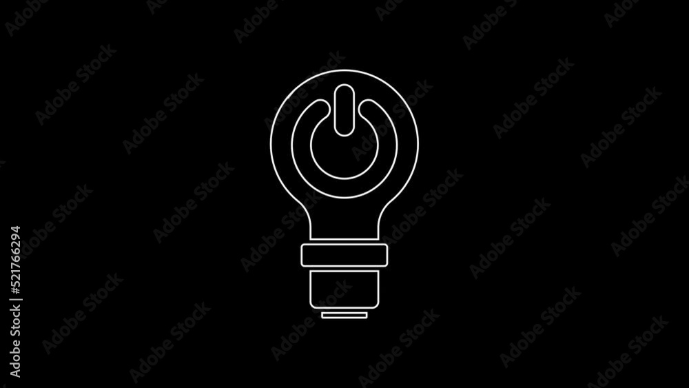White line Light bulb with lightning symbol icon isolated on black background. Light lamp sign. Idea symbol. 4K Video motion graphic animation White line Light bulb with lightning symbol icon isolated on black background. Light lamp sign. Idea symbol. 4K Video motion graphic animation