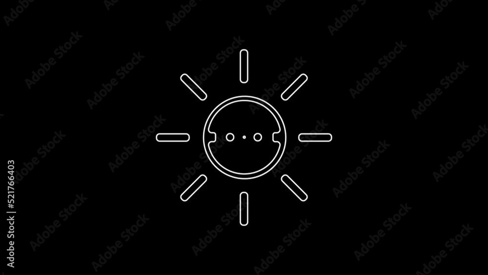 White line Solar energy panel icon isolated on black background. Sun with lightning symbol. 4K Video motion graphic animation White line Solar energy panel icon isolated on black background. Sun with lightning symbol. 4K Video motion graphic animation