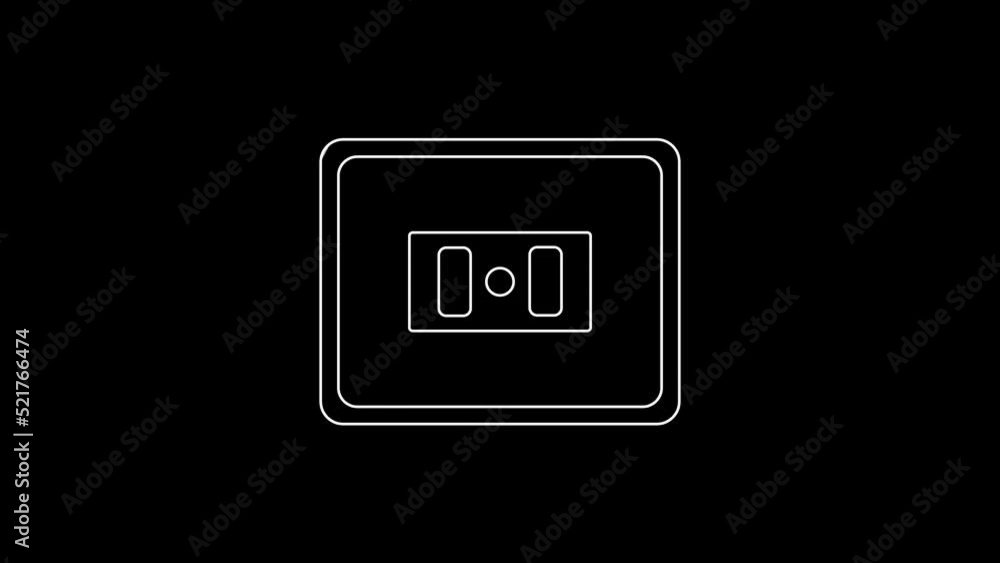 White line Electrical outlet icon isolated on black background. Power socket. Rosette symbol. 4K Video motion graphic animation White line Electrical outlet icon isolated on black background. Power socket. Rosette symbol. 4K Video motion graphic animation
