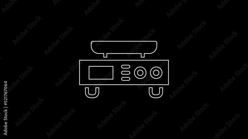 White line Electronic scales icon isolated on black background. Weight measure equipment. 4K Video motion graphic animation White line Electronic scales icon isolated on black background. Weight measure equipment. 4K Video motion graphic animation
