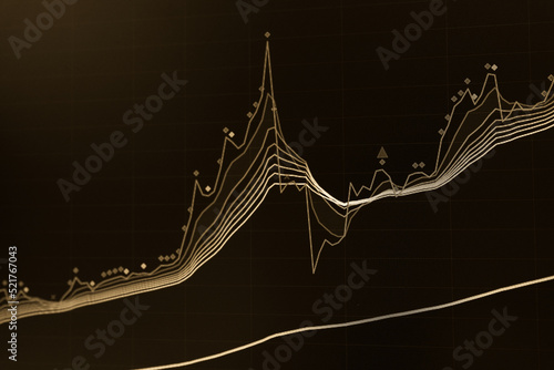 Stock market data on digital LED display. Fundamental and technical analysis with candle stick graph chart of stock market trading to represent about Bullish and Bearish point.	
