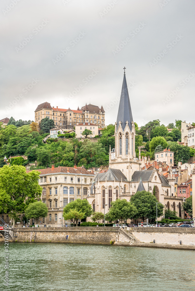 View at the Church of Saint Georges at the bank of Saone river in Lyon, France