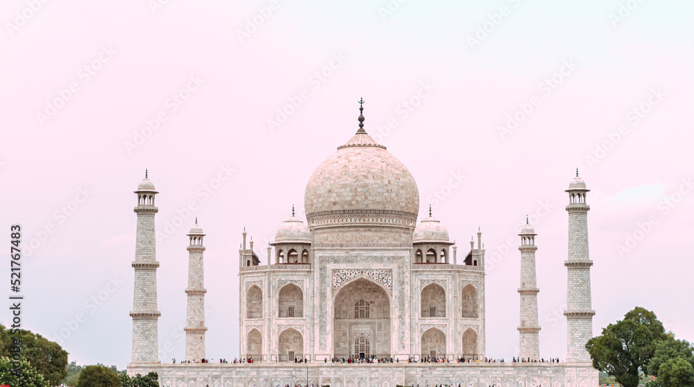 Taj Mahal, a marble mausoleum in the city of Agra, India.
