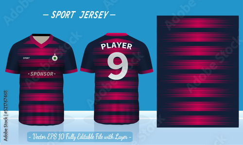 T-shirt sport design template. Abstract pattern v neck Football jersey concept with front and back view for Soccer, Cricket, Volleyball, Rugby, tennis, badminton uniform kit.