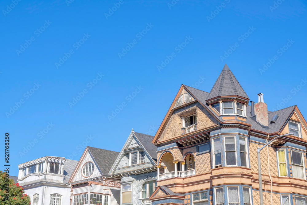 Roof of french country houses against the clear blue sky in San Francisco, California Roof of french country houses against the clear blue sky in San Francisco, California
