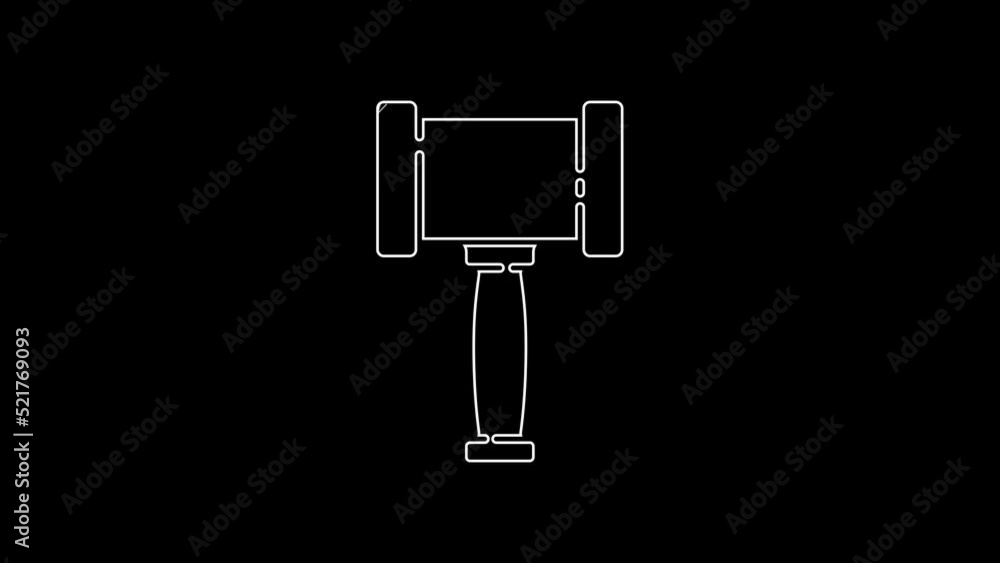White line Judge gavel icon isolated on black background. Gavel for adjudication of sentences and bills, court, justice. Auction hammer. 4K Video motion graphic animation White line Judge gavel icon isolated on black background. Gavel for adjudication of sentences and bills, court, justice. Auction hammer. 4K Video motion graphic animation