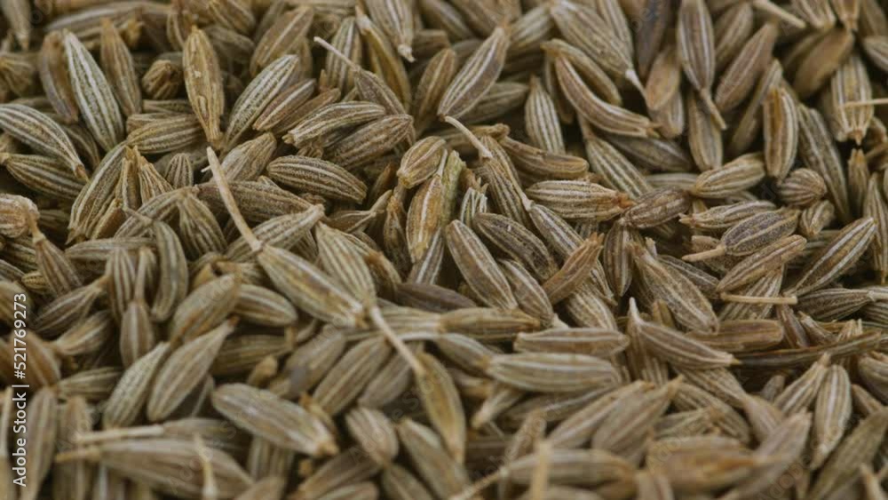 Closeup shot of dry Cumin seeds rotating. Closeup shot of dry Cumin seeds rotating.