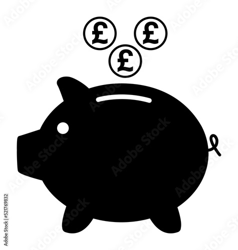 Piggy bank flat icon, sign vector with pound web symbol. Money income, economic graphic button
