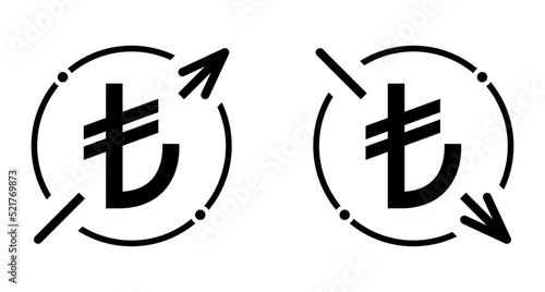 Set of cost symbol turkish lira increase and decrease icon. Money vector symbol isolated on background