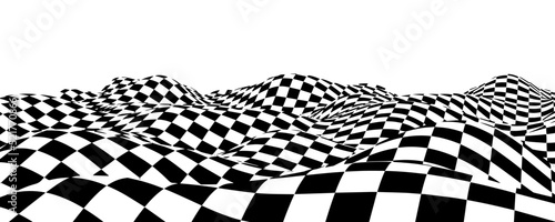 Wavy chess board. Chessboard concept. Wave distortion effect. Vector illustration.
