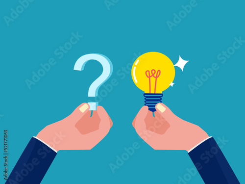 concept of solving the problem. businessman holding a question mark with a light bulb vector