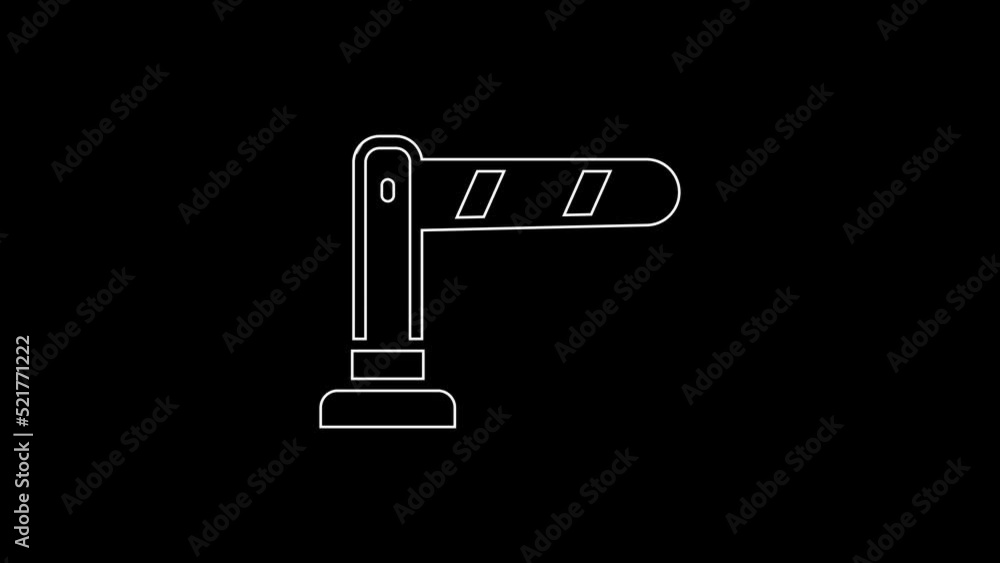 White line Railway barrier icon isolated on black background. 4K Video motion graphic animation White line Railway barrier icon isolated on black background. 4K Video motion graphic animation