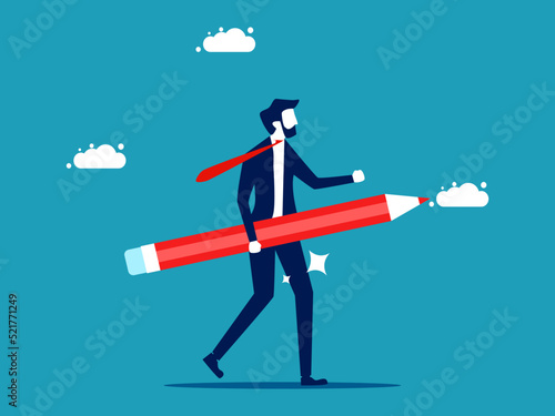 creative thinker Businessman holding a pencil. business concept vector illustration © Nastudio