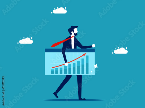 Leader of business growth. Businessman holding a growing graph. business concept vector illustration