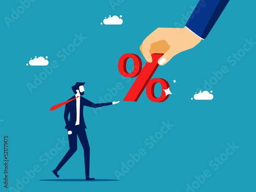 Loan interest rate. businessman holding percentage icon. vector illustration eps