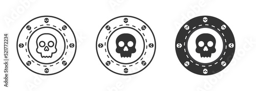 Casino chip with scull sign. Vector illustration.