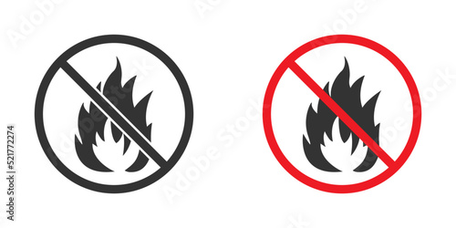 No fire red sign. No open flame icon. Vector illustration.