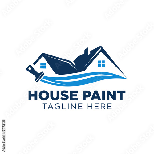 Blue color house painting logo business clipart
