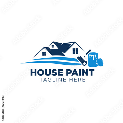 Blue color house painting logo business clipart