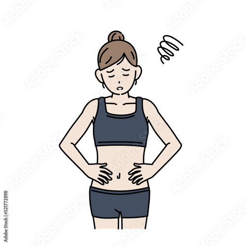 お腹の調子が悪い　若い女性　腹痛　お腹の張り　空腹　生理痛　イラスト