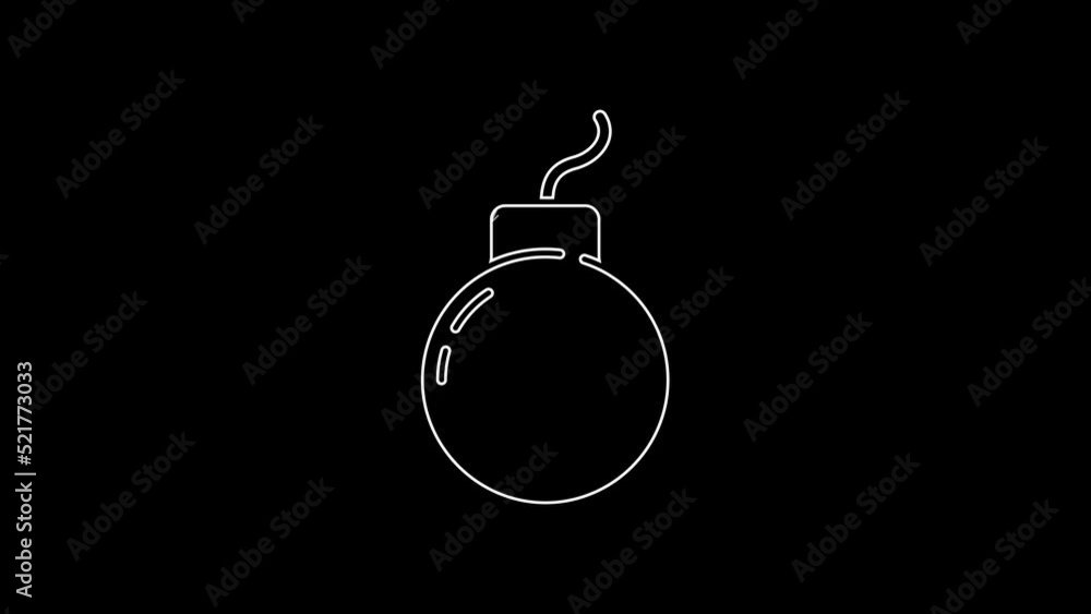 White line Bomb ready to explode icon isolated on black background. 4K Video motion graphic animation White line Bomb ready to explode icon isolated on black background. 4K Video motion graphic animation