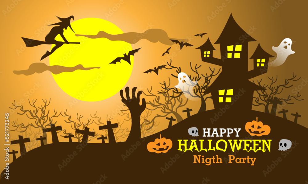 Happy Halloween night party trick or treat holiday festival celebration on orange vector Happy Halloween night party trick or treat holiday festival celebration on orange vector