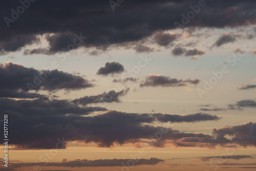 Soft clouds with warm light during summer sunset