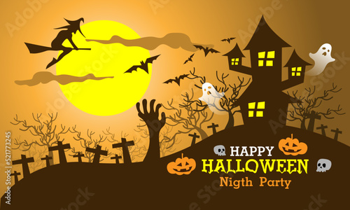 Happy Halloween night party trick or treat holiday festival celebration on orange vector