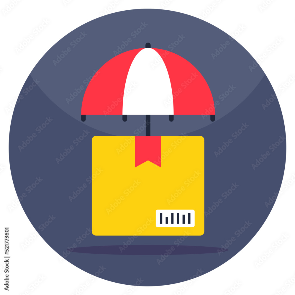 Box under umbrella, icon of parcel insurance Box under umbrella, icon of parcel insurance